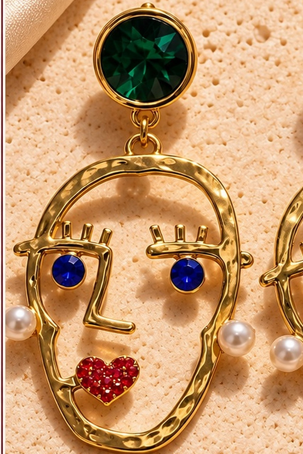 The Muse Face Statement Earrings close-up detail by Sherry's Jewel