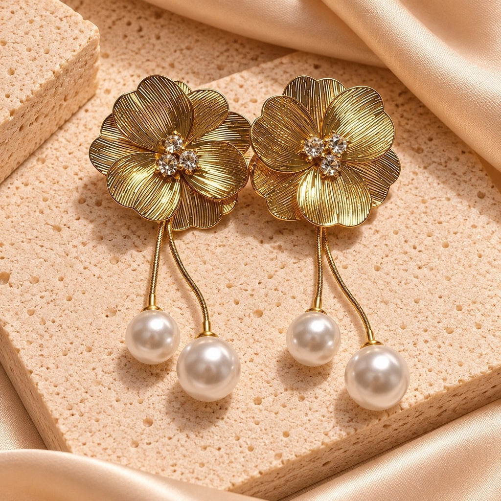 Blooming Pearl Statement Earrings, the pair, by Sherry's Jewel