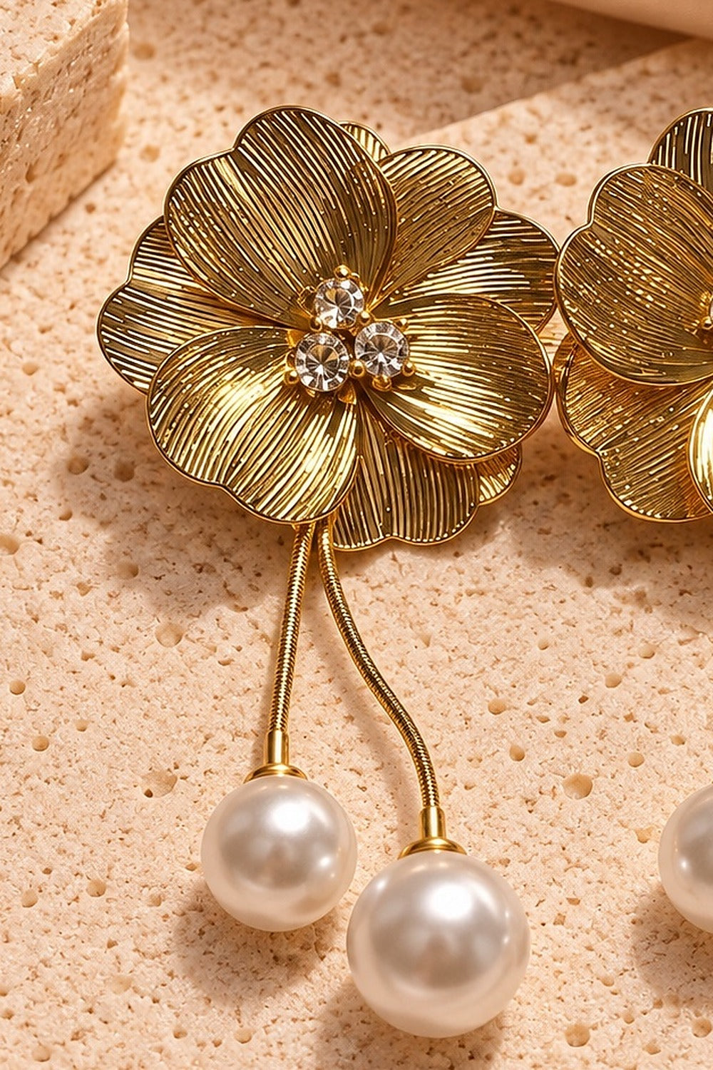 Blooming Pearl Statement Earrings close-up detail by Sherry's Jewel