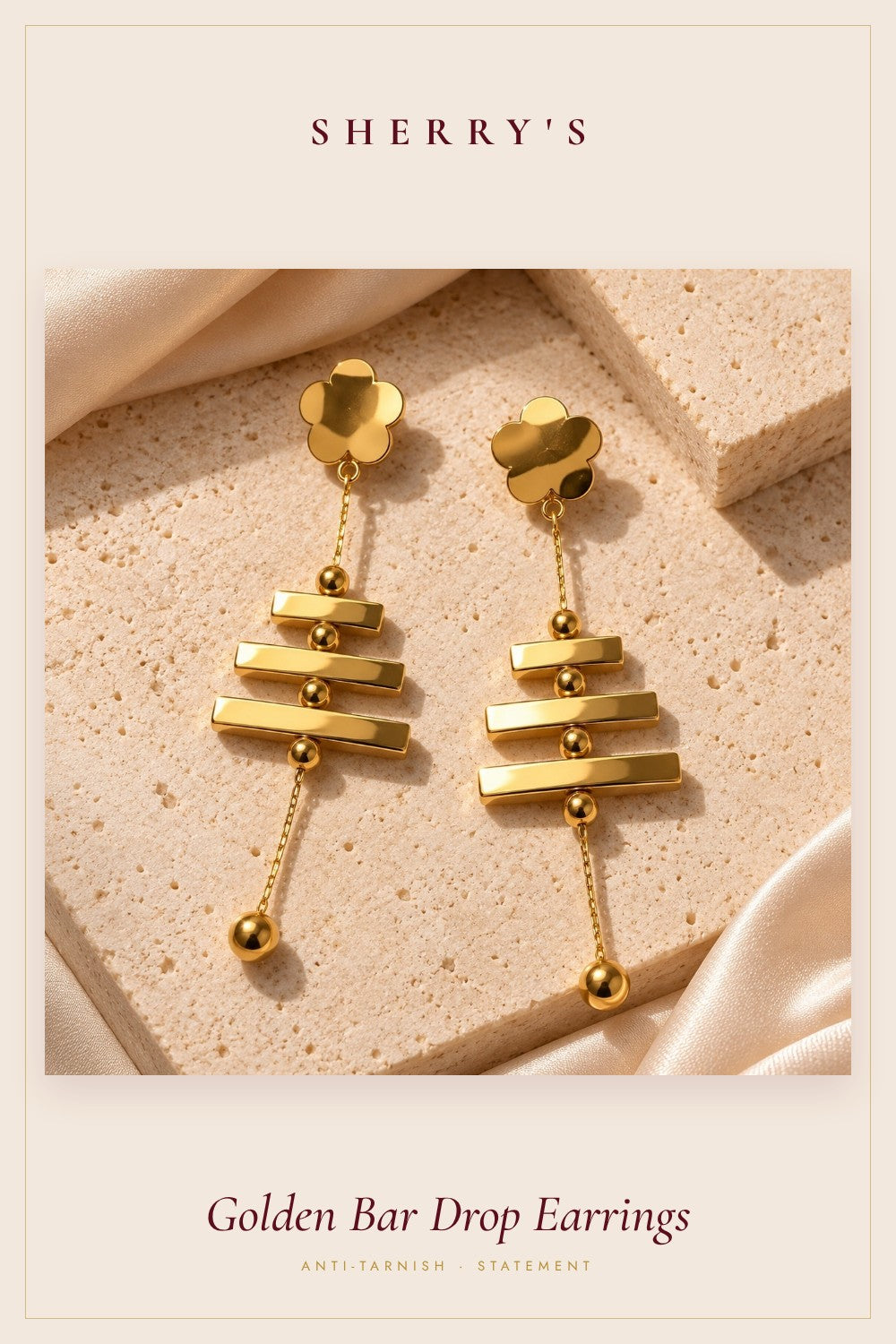 Golden Bar Drop Earrings by Sherry's Jewel
