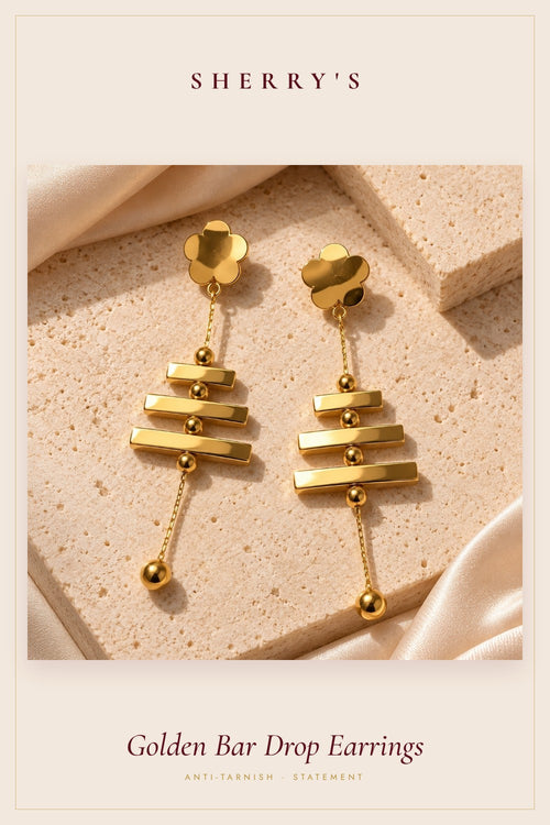 Golden Bar Drop Earrings by Sherry's Jewel