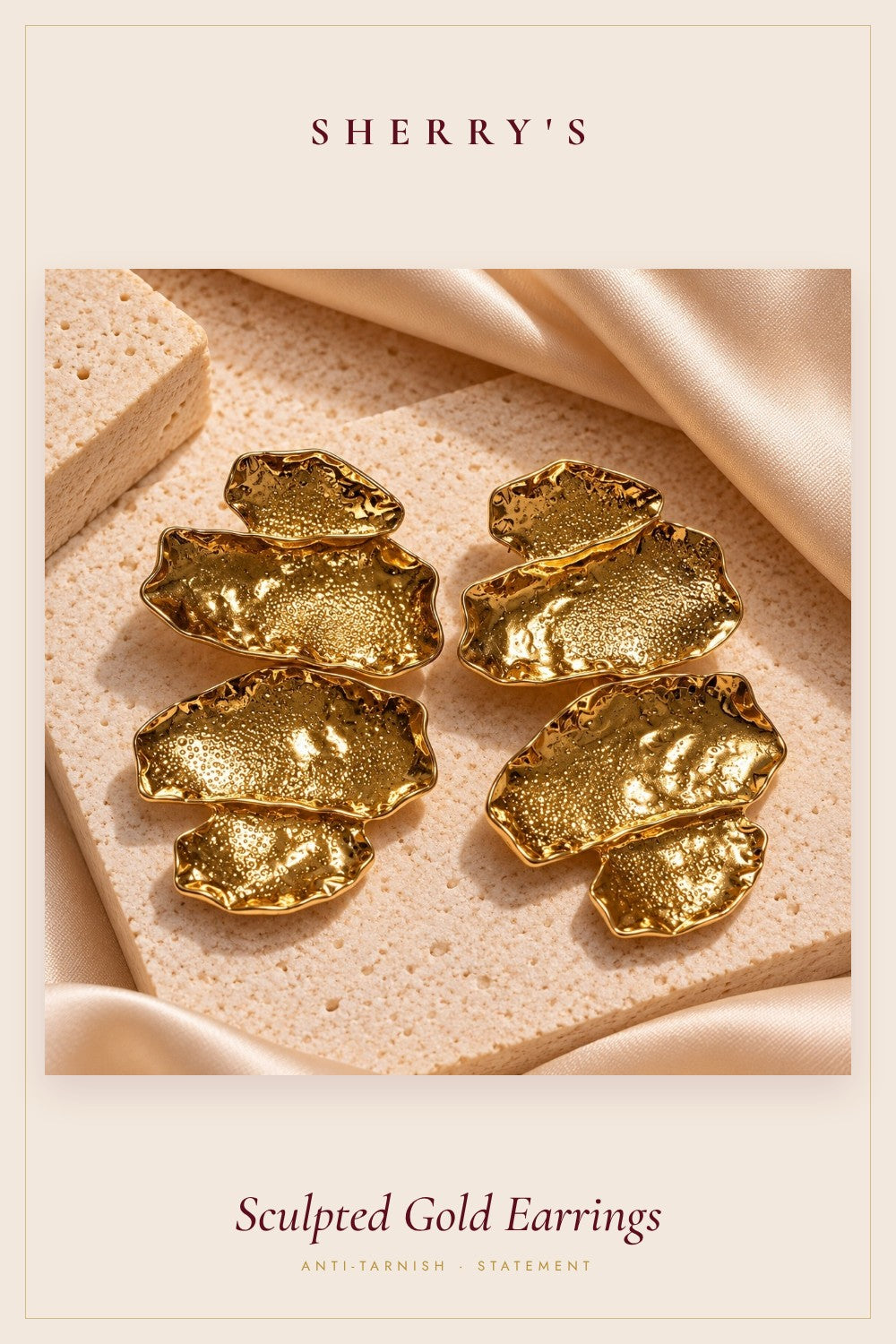 Sculpted Gold Statement Earrings by Sherry's Jewel