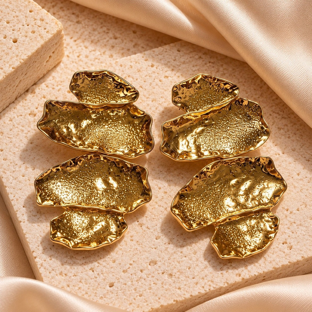 Sculpted Gold Statement Earrings, the pair, by Sherry's Jewel