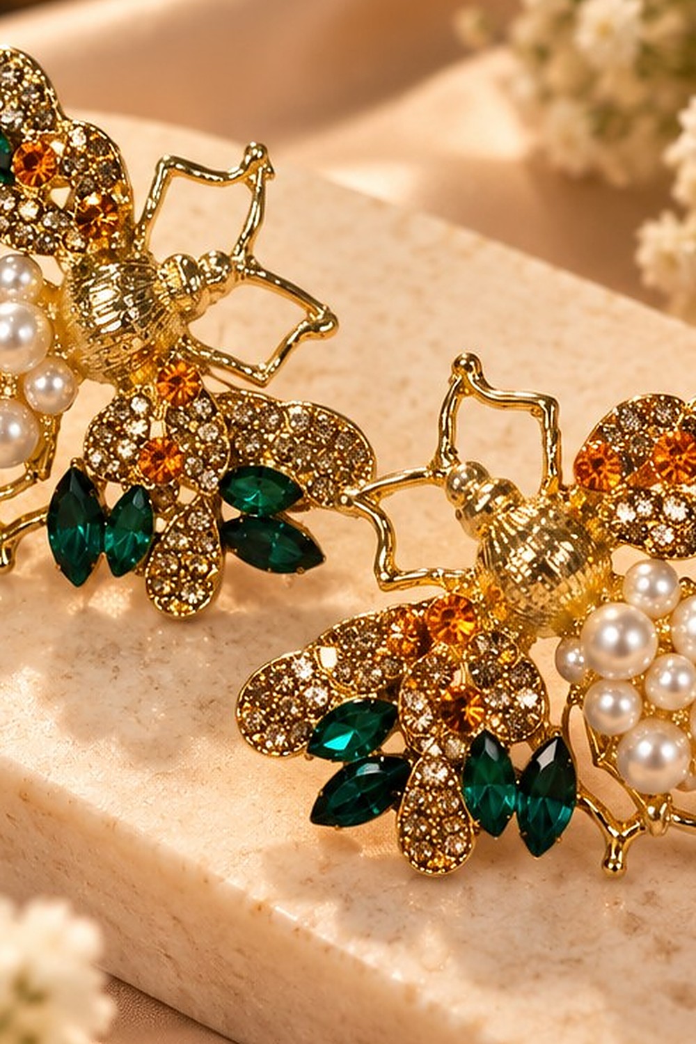 Maharani Bee Earrings close-up detail by Sherry's Jewel