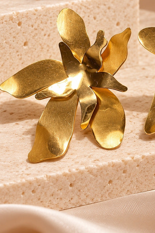 Golden Petal Statement Earrings close-up detail by Sherry's Jewel