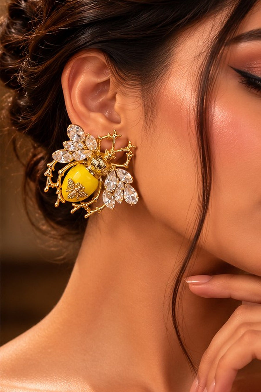 Queen Bee Earrings in yellow worn by Sherry's Jewel