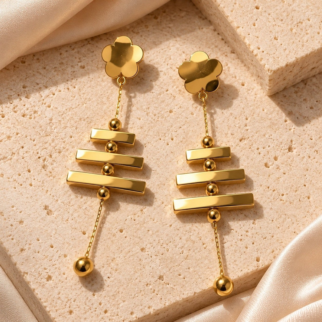 Golden Bar Drop Earrings, the pair, by Sherry's Jewel