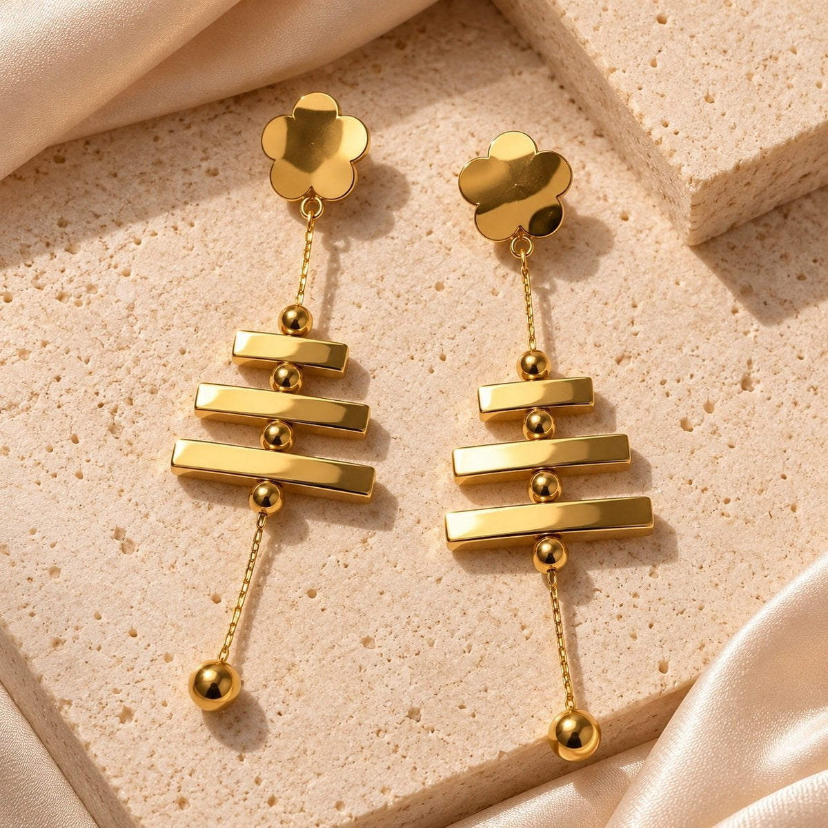 Golden Bar Drop Earrings, the pair, by Sherry's Jewel