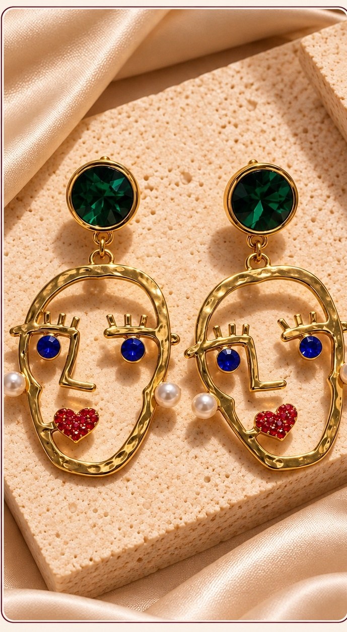 The Muse Face Statement Earrings, the pair, by Sherry's Jewel