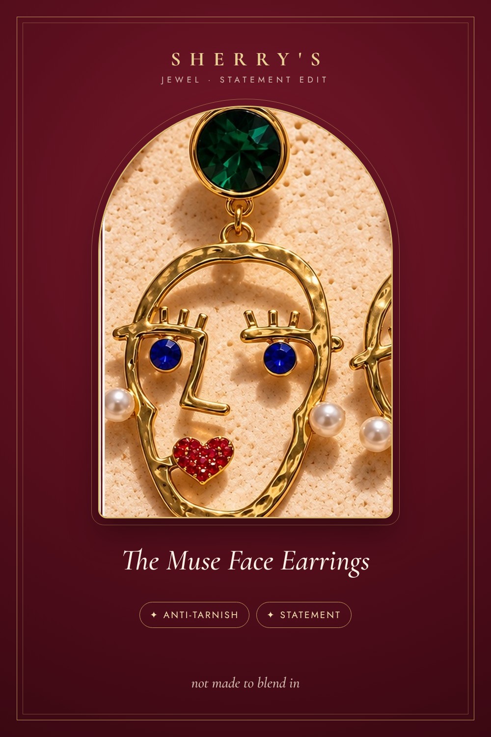 The Muse Face Statement Earrings anti-tarnish statement earrings by Sherry's Jewel