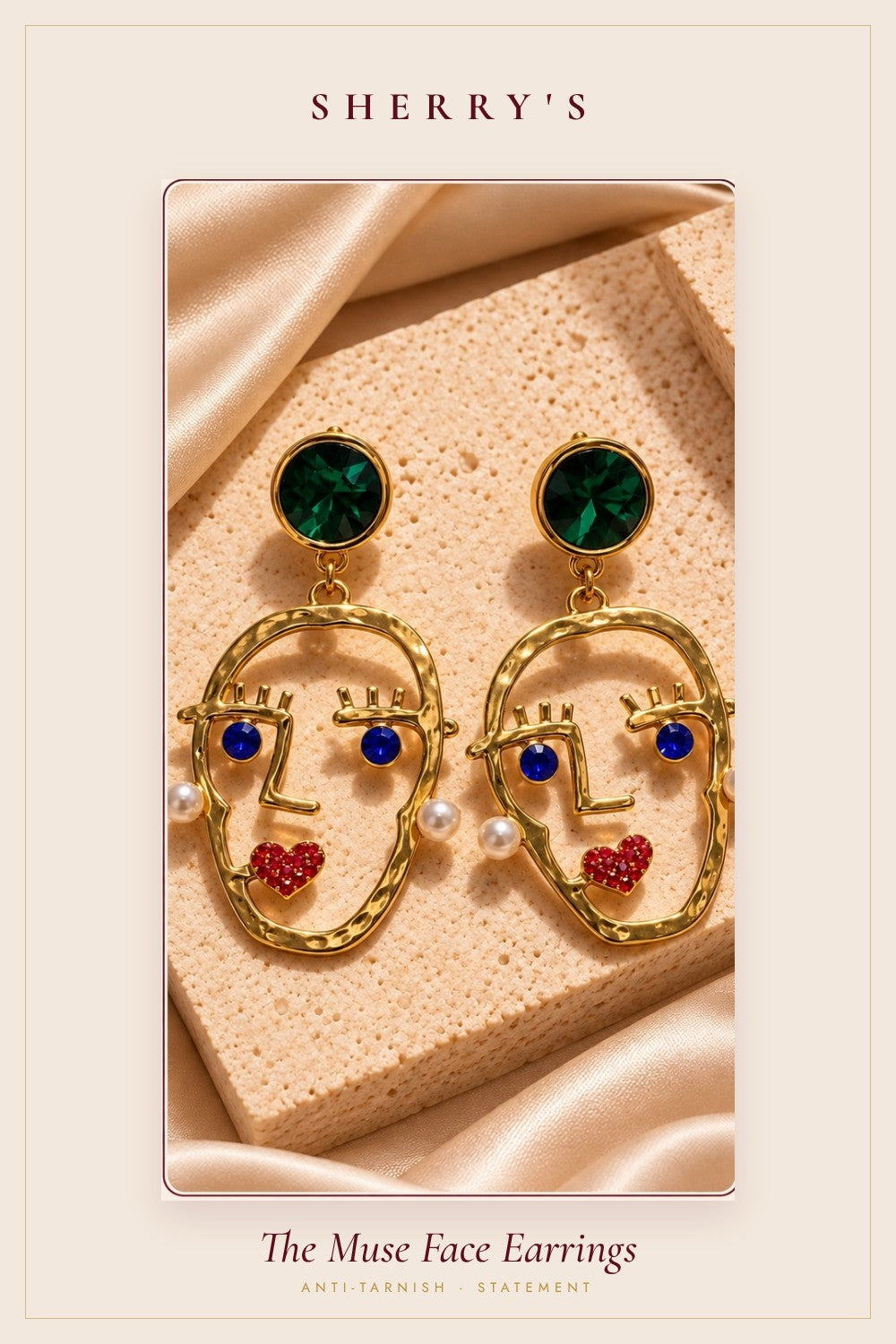 The Muse Face Statement Earrings by Sherry's Jewel