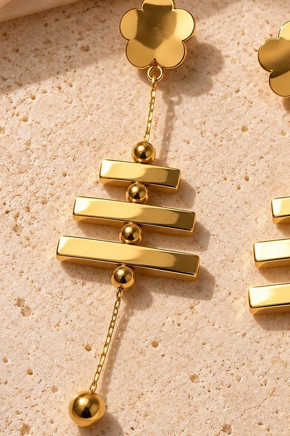 Golden Bar Drop Earrings close-up detail by Sherry's Jewel