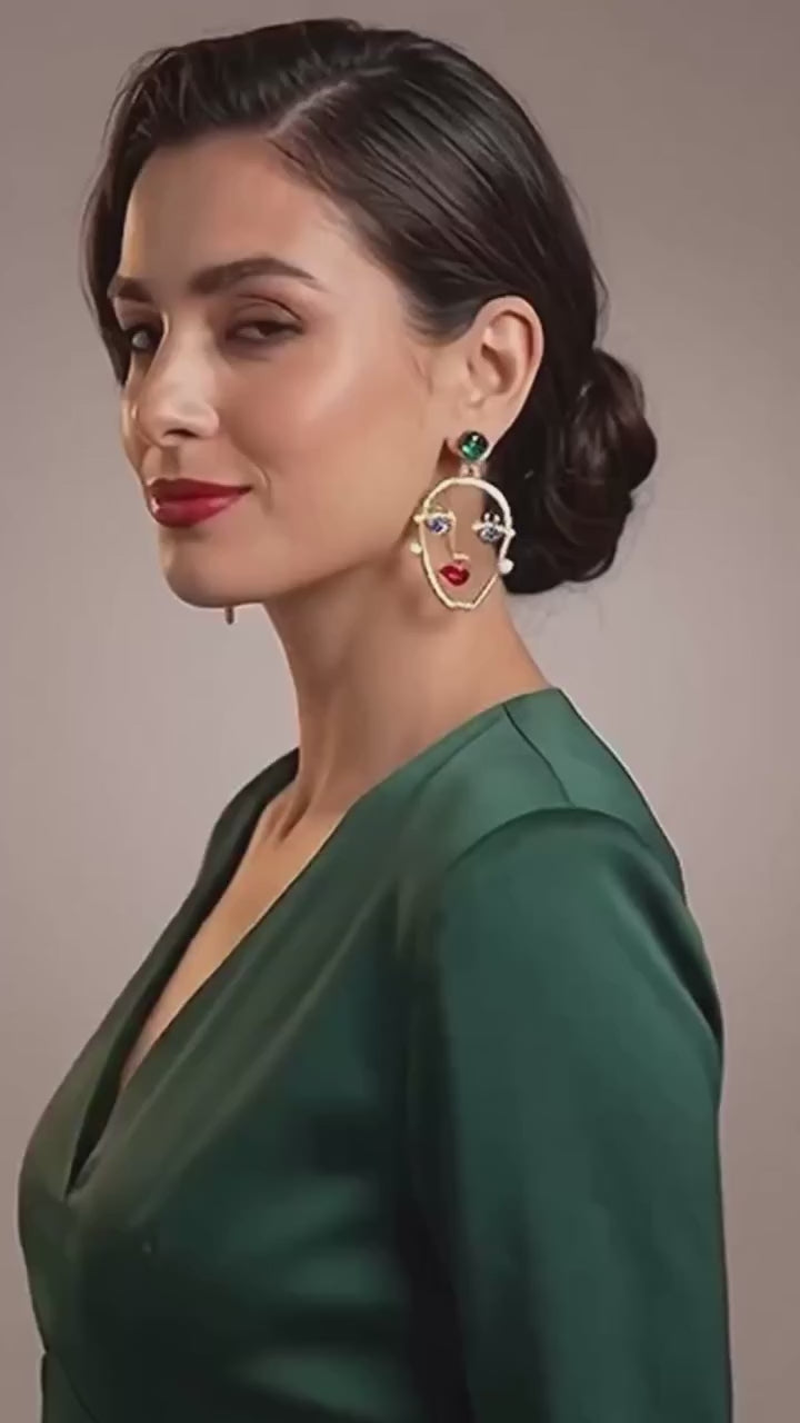 The Muse Face Statement Earrings worn, video