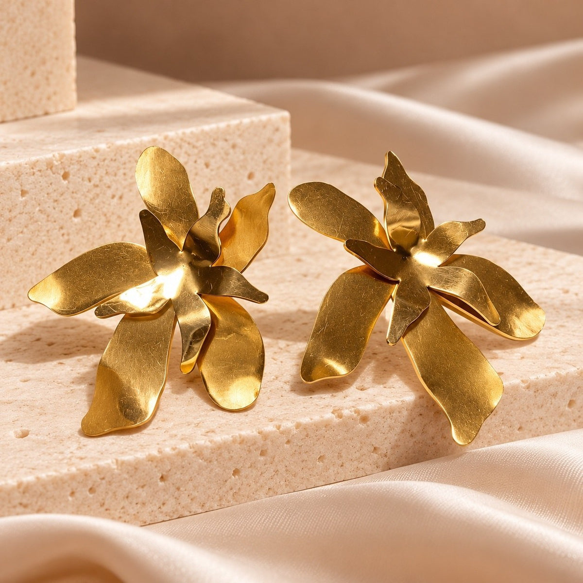 Golden Petal Statement Earrings, the pair, by Sherry's Jewel