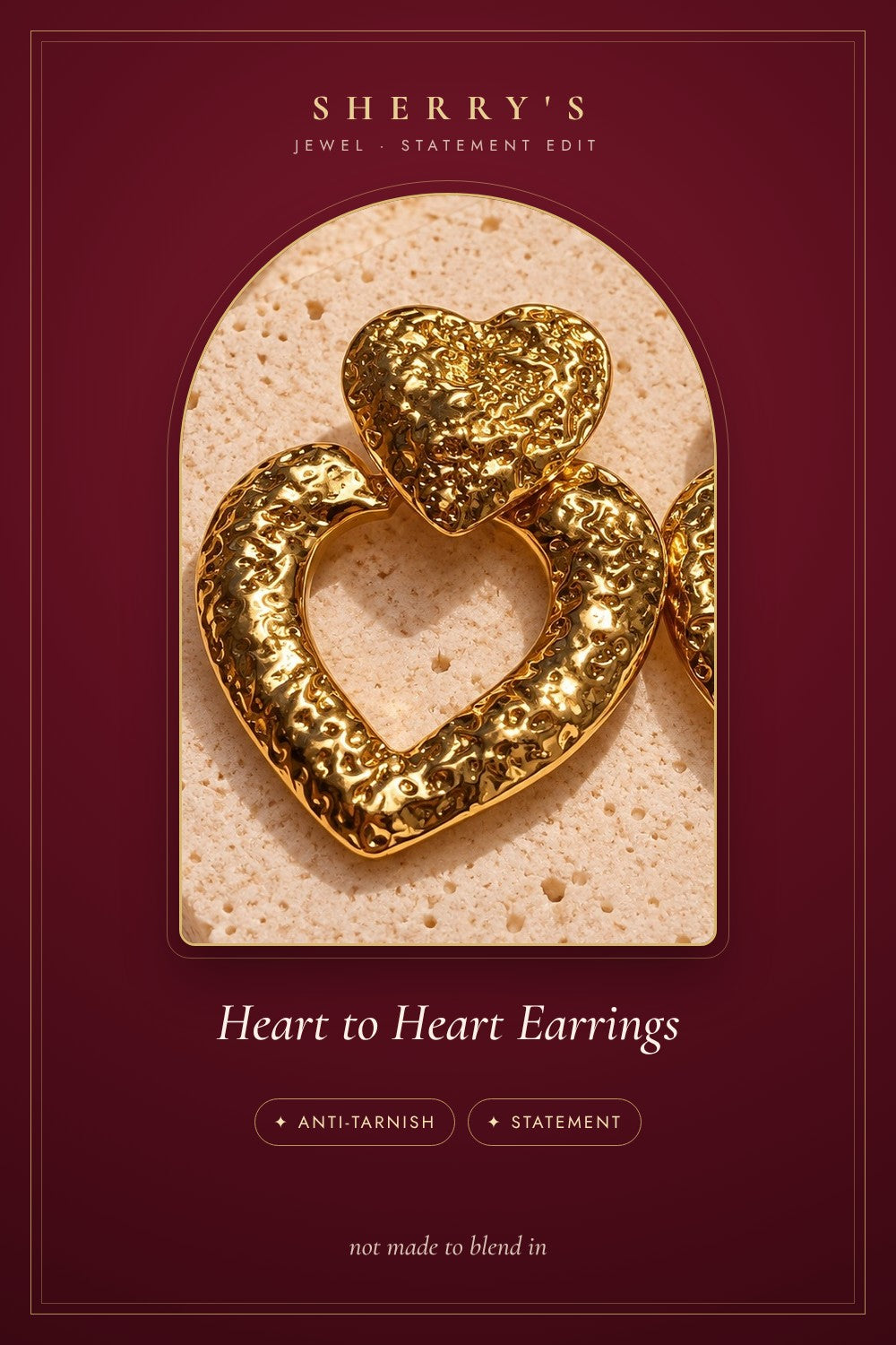 Heart to Heart Statement Earrings anti-tarnish statement earrings by Sherry's Jewel