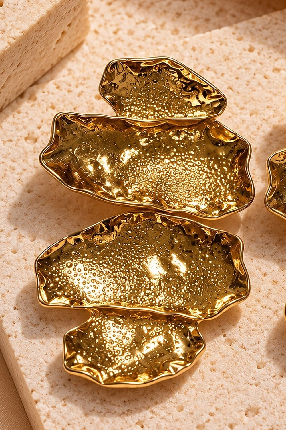Sculpted Gold Statement Earrings close-up detail by Sherry's Jewel